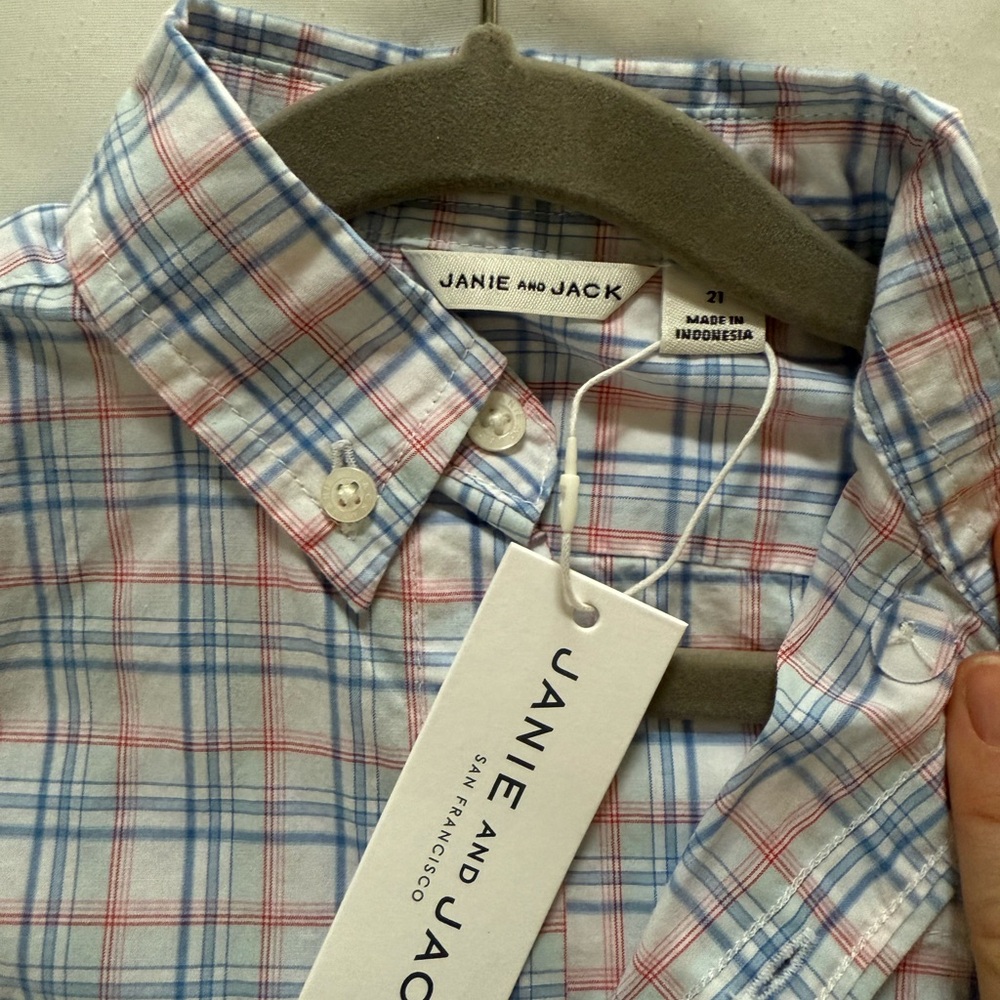 Janie and Jack Toddler 2T Blue and Red Plaid Shirt